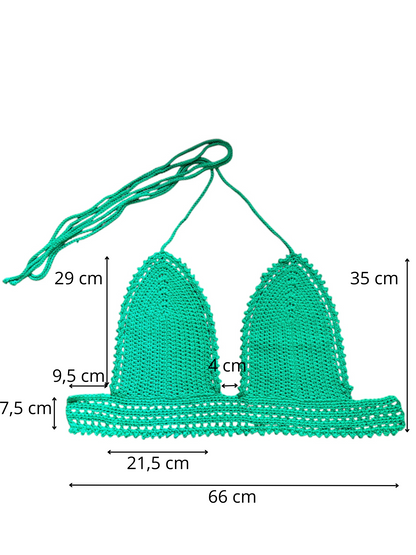Gehaakte vrolijke crop-top van katoen - handgemaakte groene festival top - maat XL