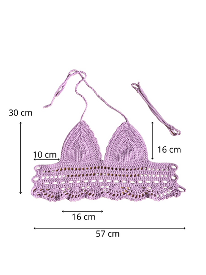 Gehaakte boho crop-top katoen licht paars – handgemaakte festival top – maat S