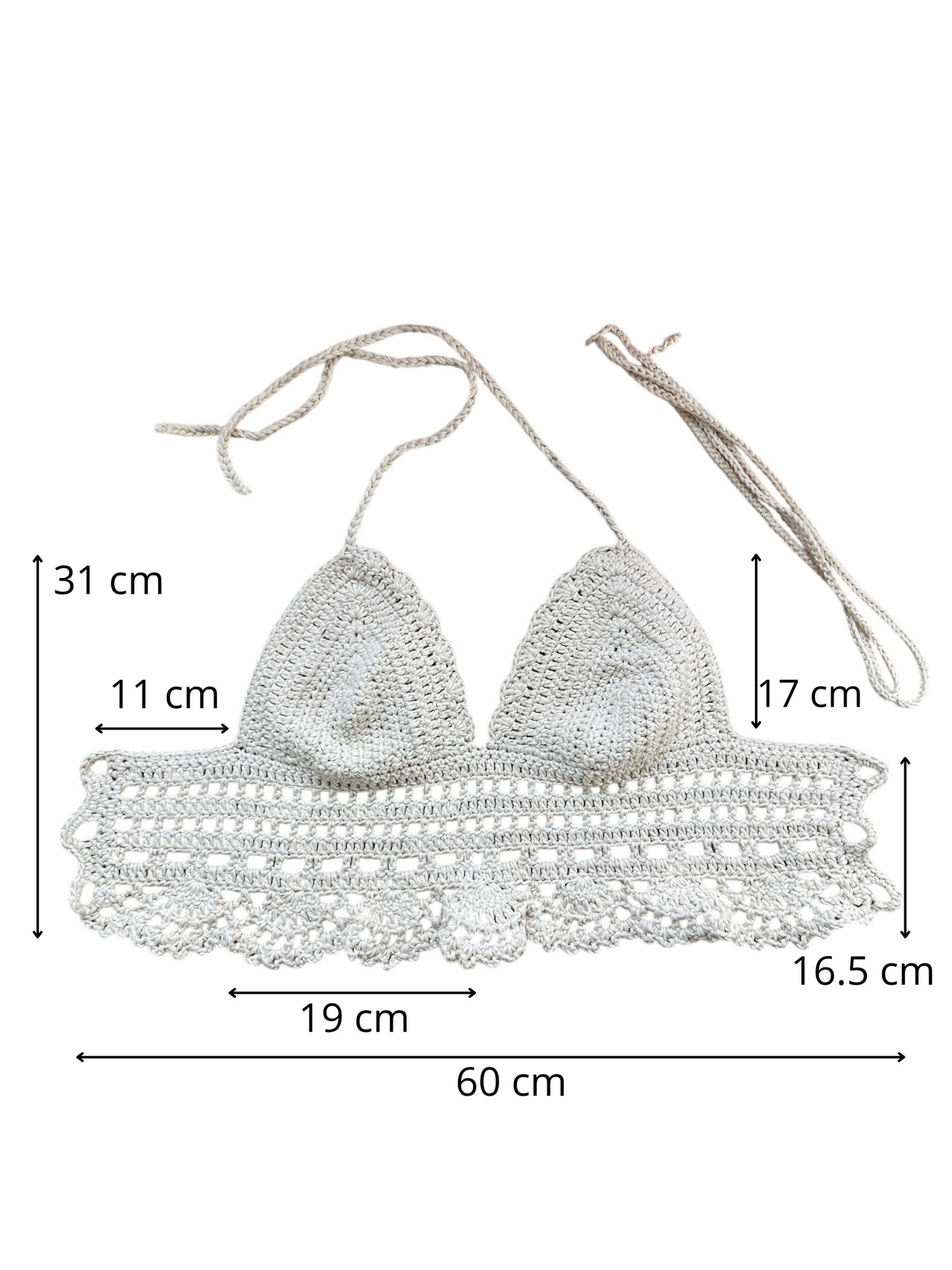 Gehaakte boho crop-top katoen ecru – handgemaakte festival top – maat M