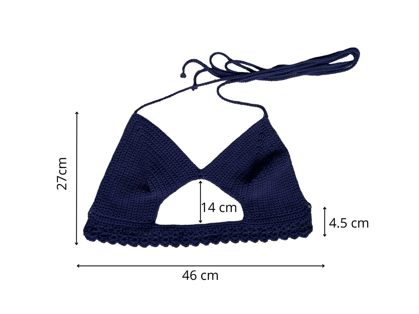 Gehaakte crop-top bralette katoen blauw - handgemaakte festival top (Peek-a-boob) - maat XL