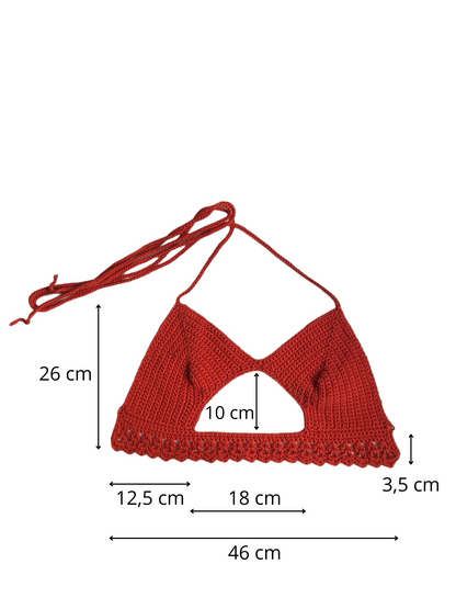 Gehaakte crop-top bralette katoen oranje - handgemaakte festival top (Peek-a-boob) - maat L