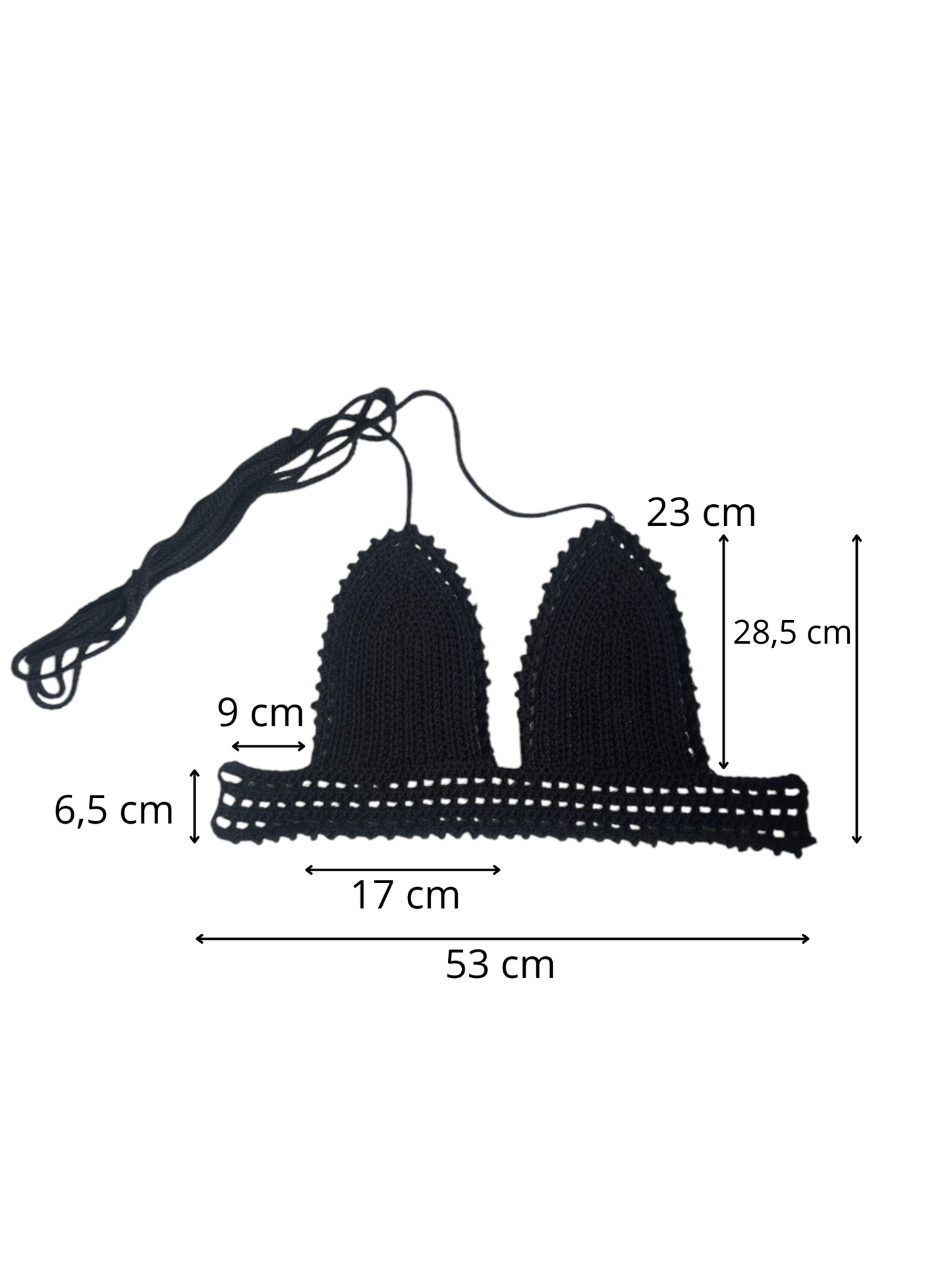 Gehaakte vrolijke crop-top van katoen - handgemaakte zwarte festival top - maat M