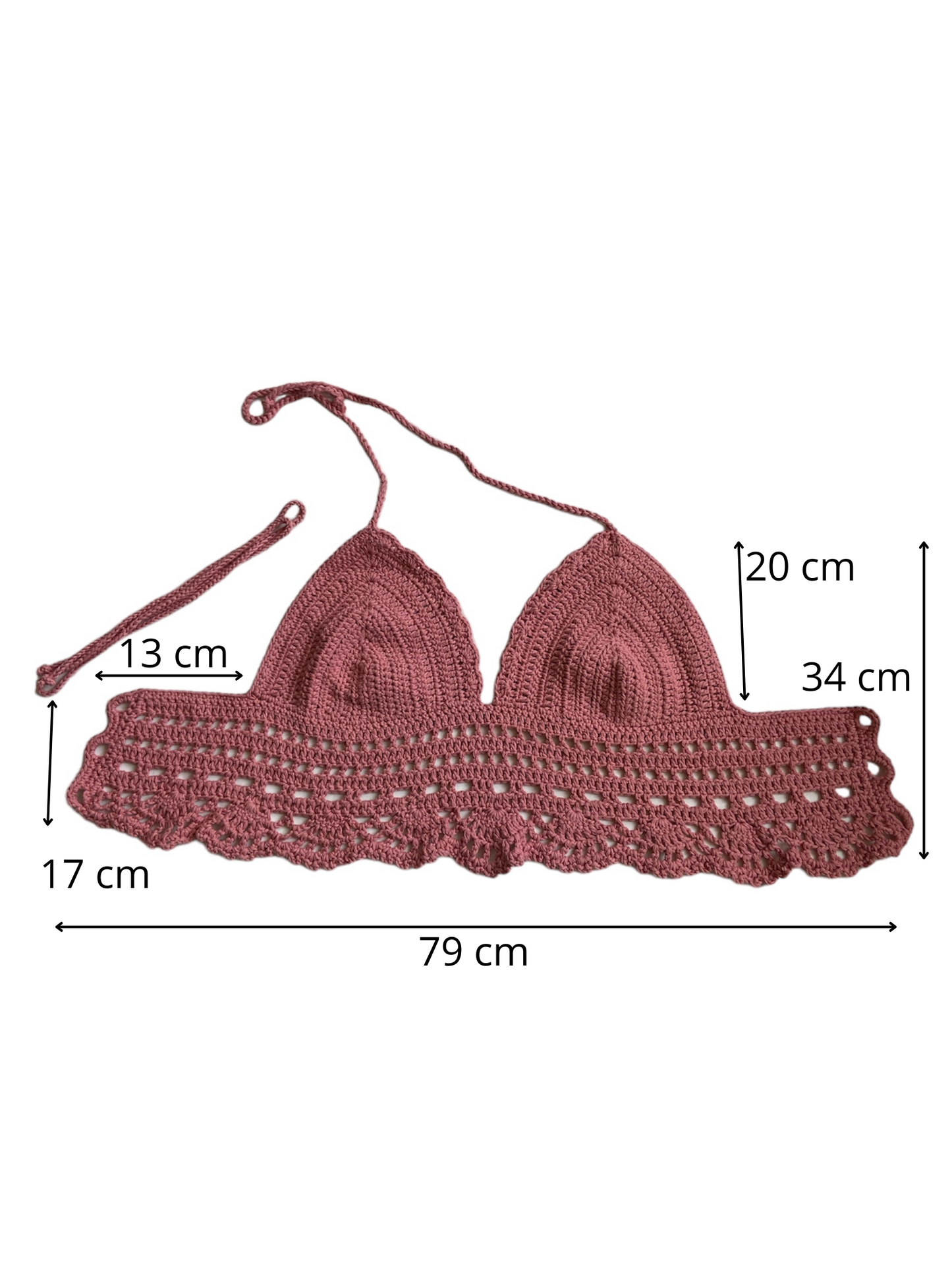 Gehaakte boho Daisy crop-top katoen roze – handgemaakte festival top – maat L