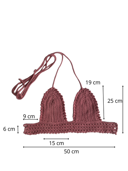 Gehaakte vrolijke crop-top van katoen - handgemaakte roze festival top - maat S