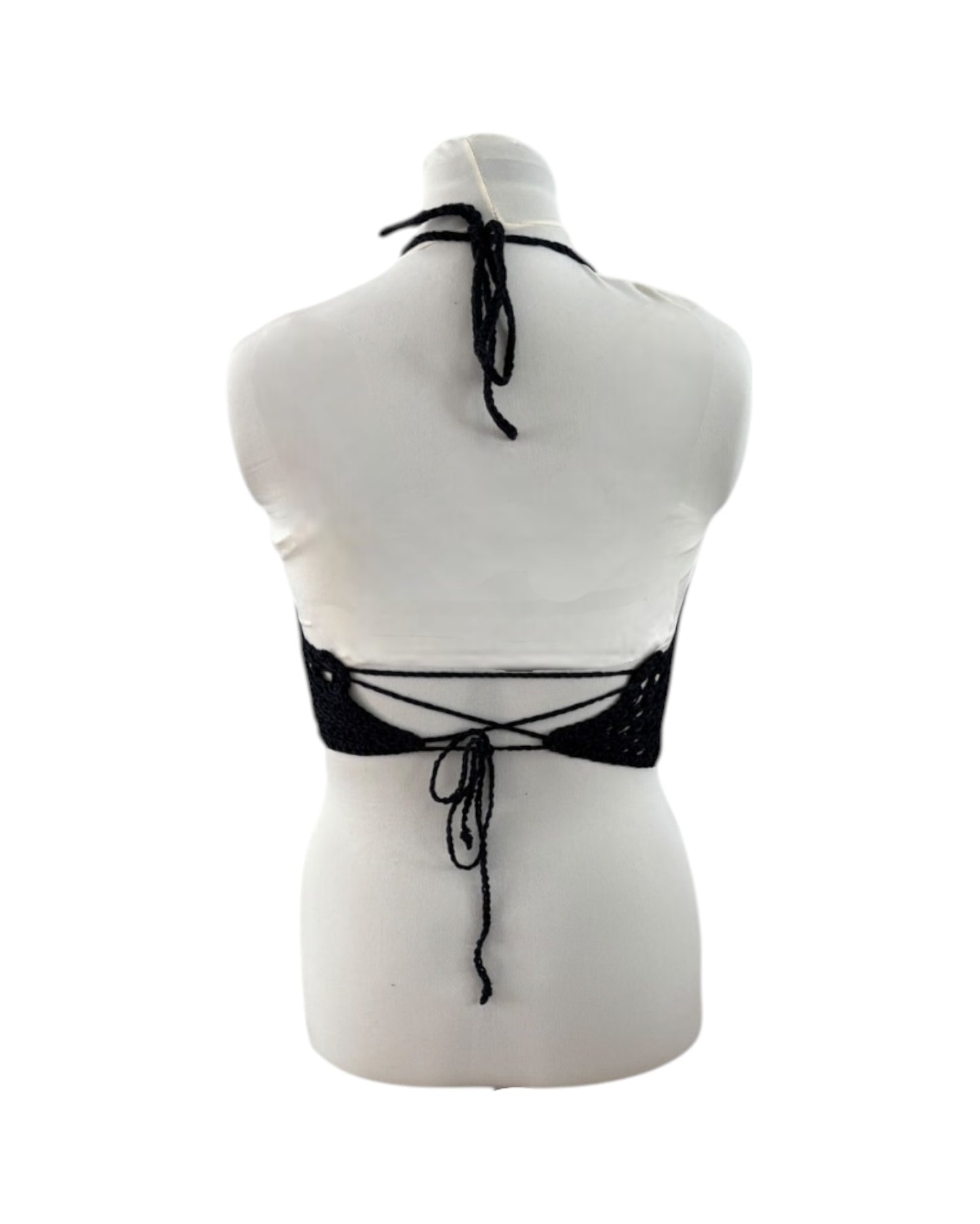 Gehaakte crop-top bralette katoen donkerblauw - handgemaakte festival top (mesh) – maat M