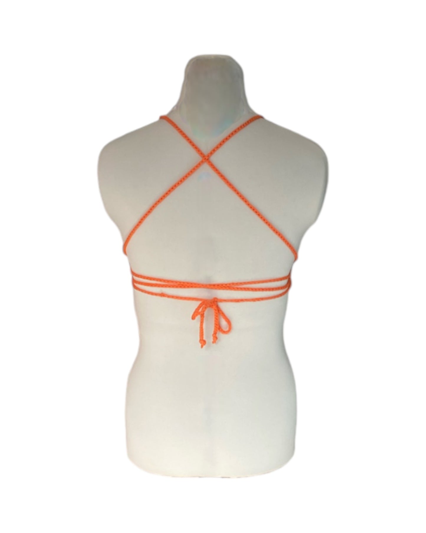 Gehaakte crop-top bralette katoen oranje – handgemaakte boho festival top – maat S