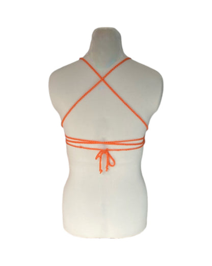 Gehaakte crop-top bralette katoen oranje – handgemaakte boho festival top – maat S