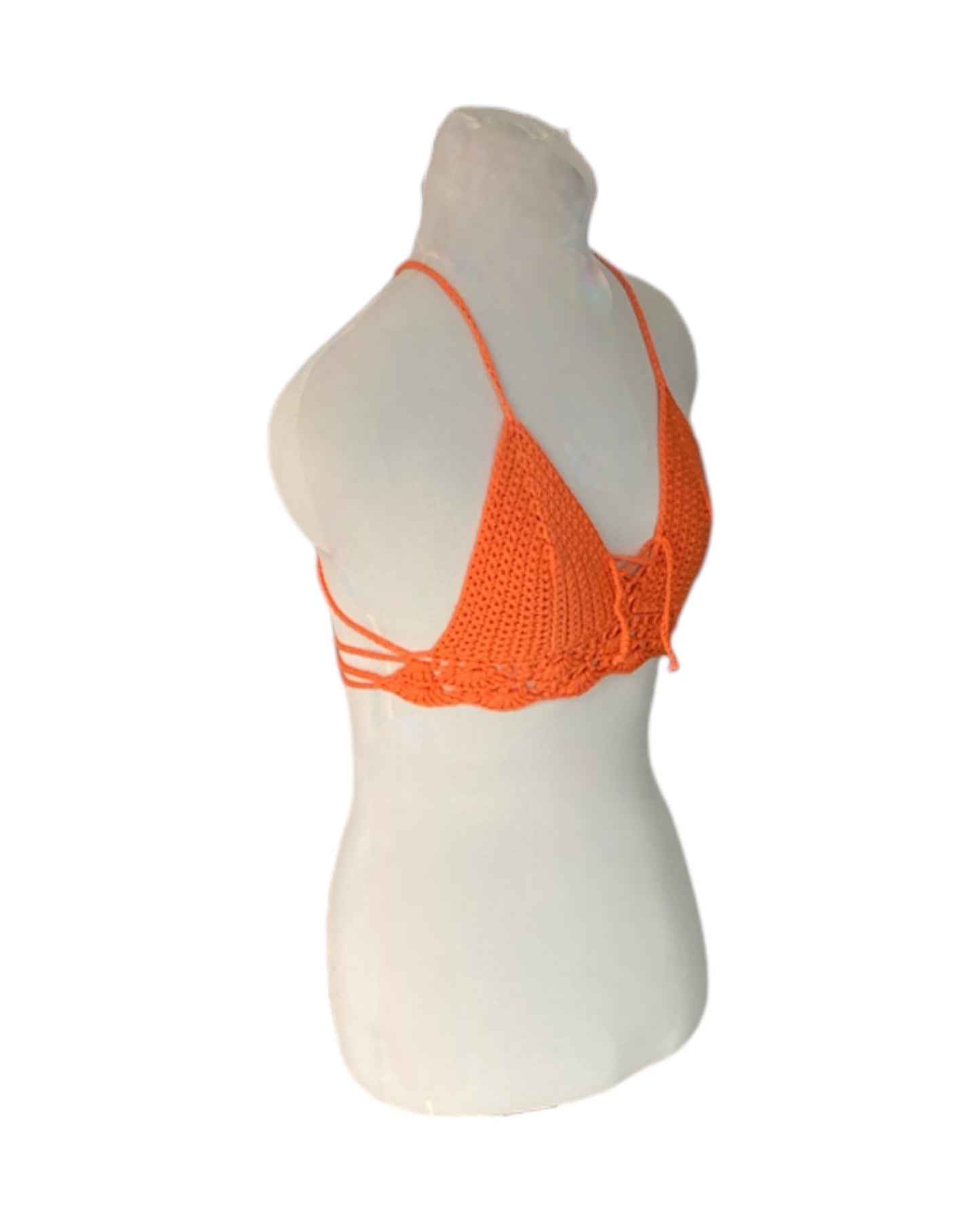 Gehaakte crop-top bralette katoen oranje – handgemaakte boho festival top – maat S