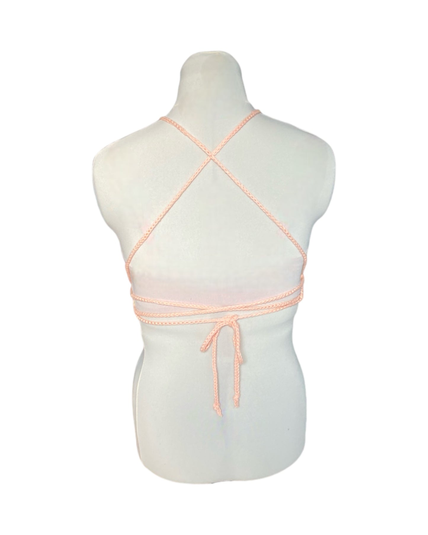 Gehaakte crop-top bralette katoen perzik kleur – handgemaakte boho festival top – maat L