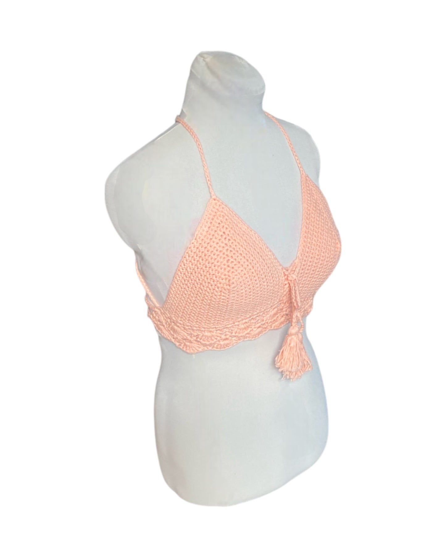 Gehaakte crop-top bralette katoen perzik kleur – handgemaakte boho festival top – maat L