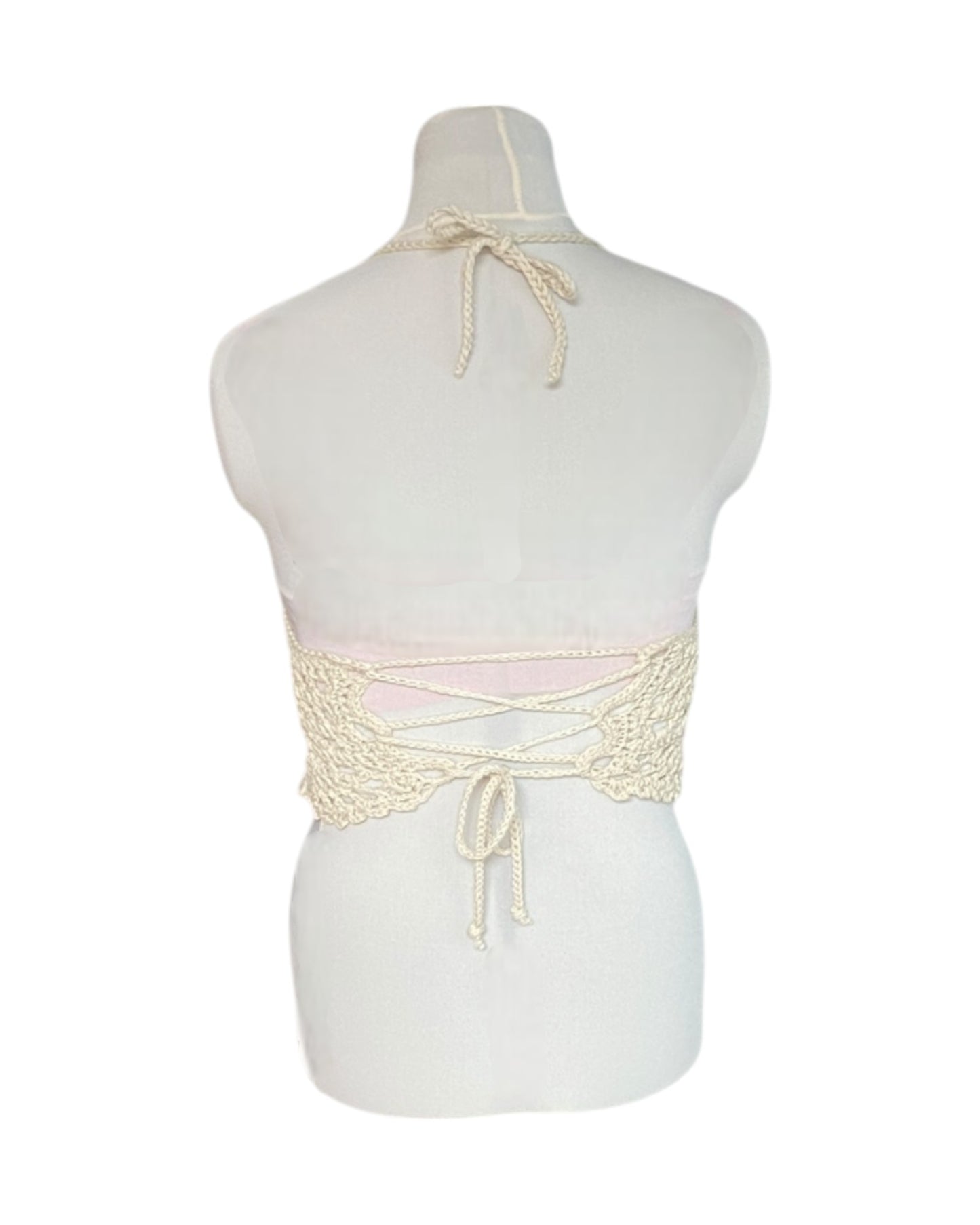 Gehaakte boho crop-top katoen ecru – handgemaakte festival top – maat M