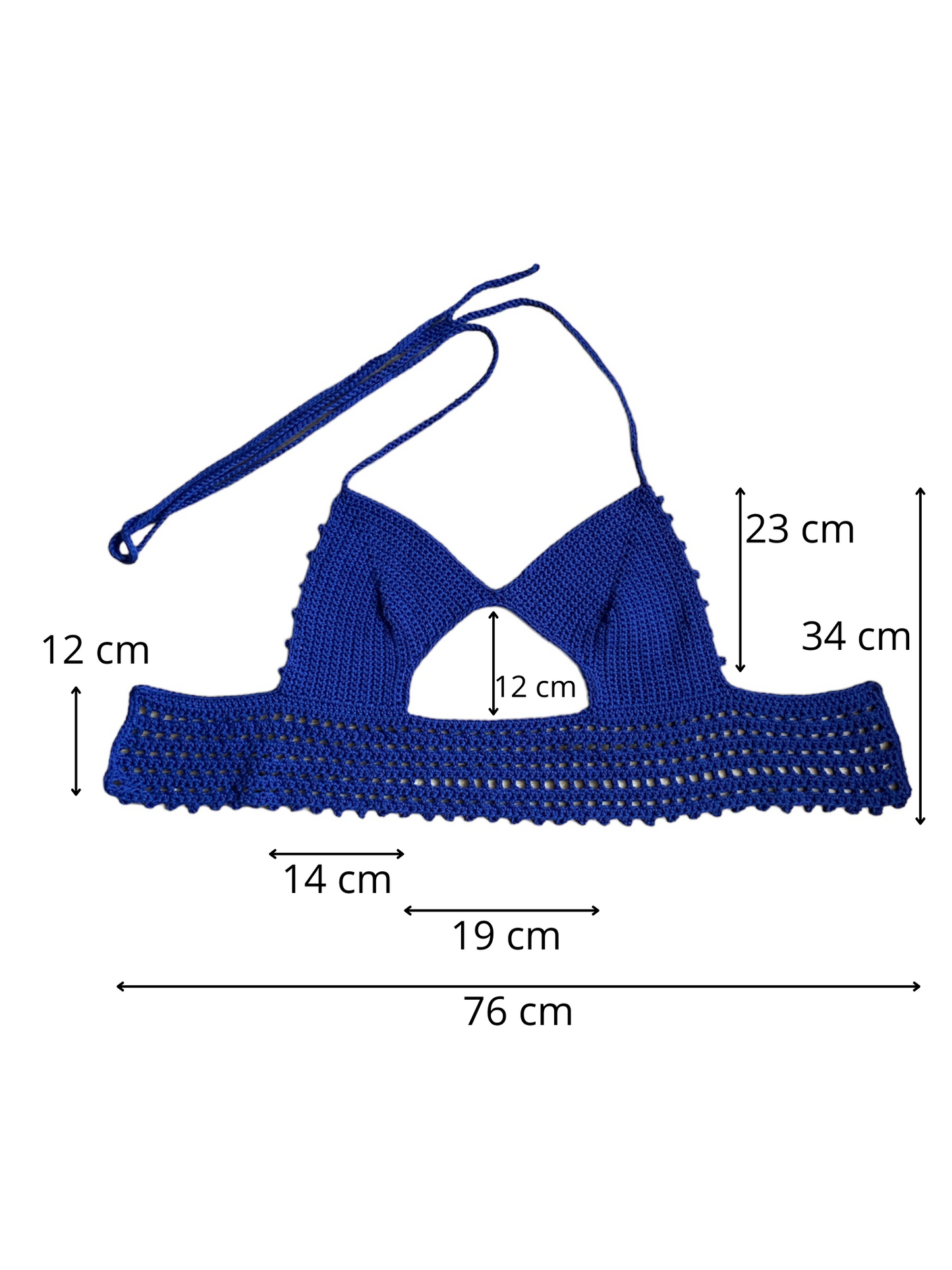 Gehaakte crop-top bralette katoen donkerblauw - handgemaakte festival top (Peek-a-boob) - maat XL