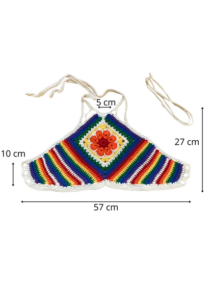 Gehaakte regenboog halter-top met bloem granny square - handgemaakte boho festival top  van katoen – maat M