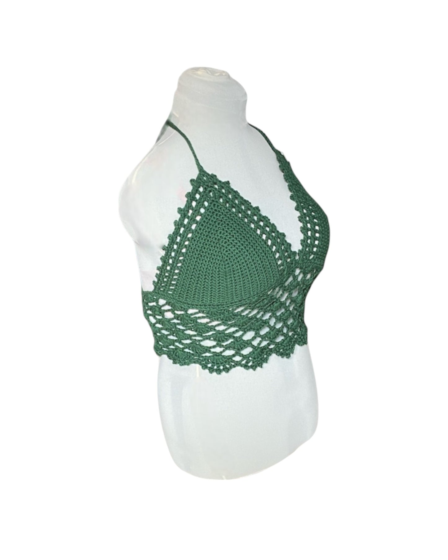 Gehaakte kanten bralette katoen donkergroen - handgemaakte elegante festival top  – maat XL