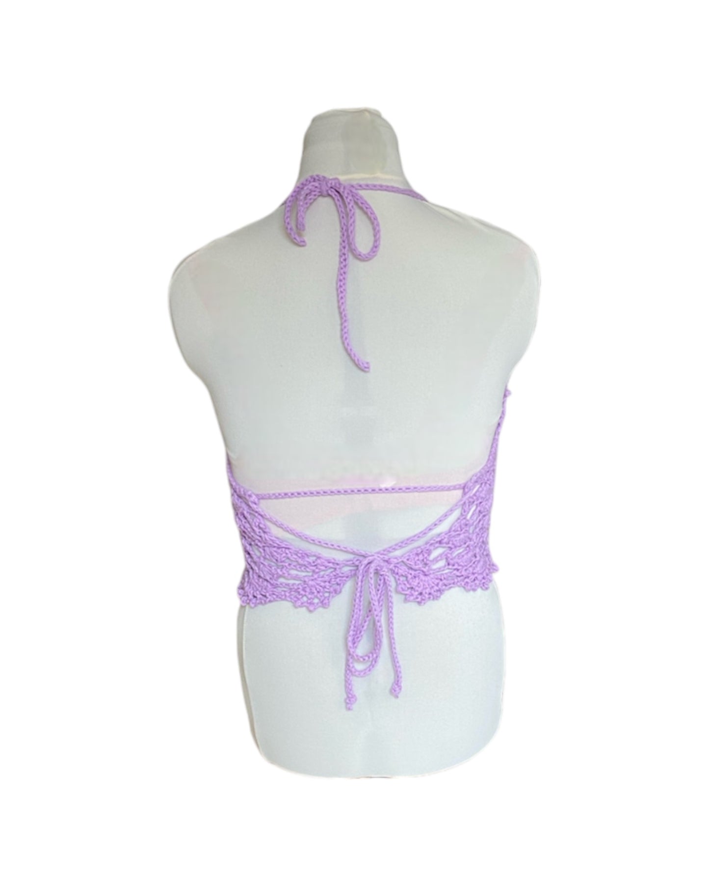 Gehaakte kanten bralette katoen lichtpaars - handgemaakte elegante festival top  – maat M