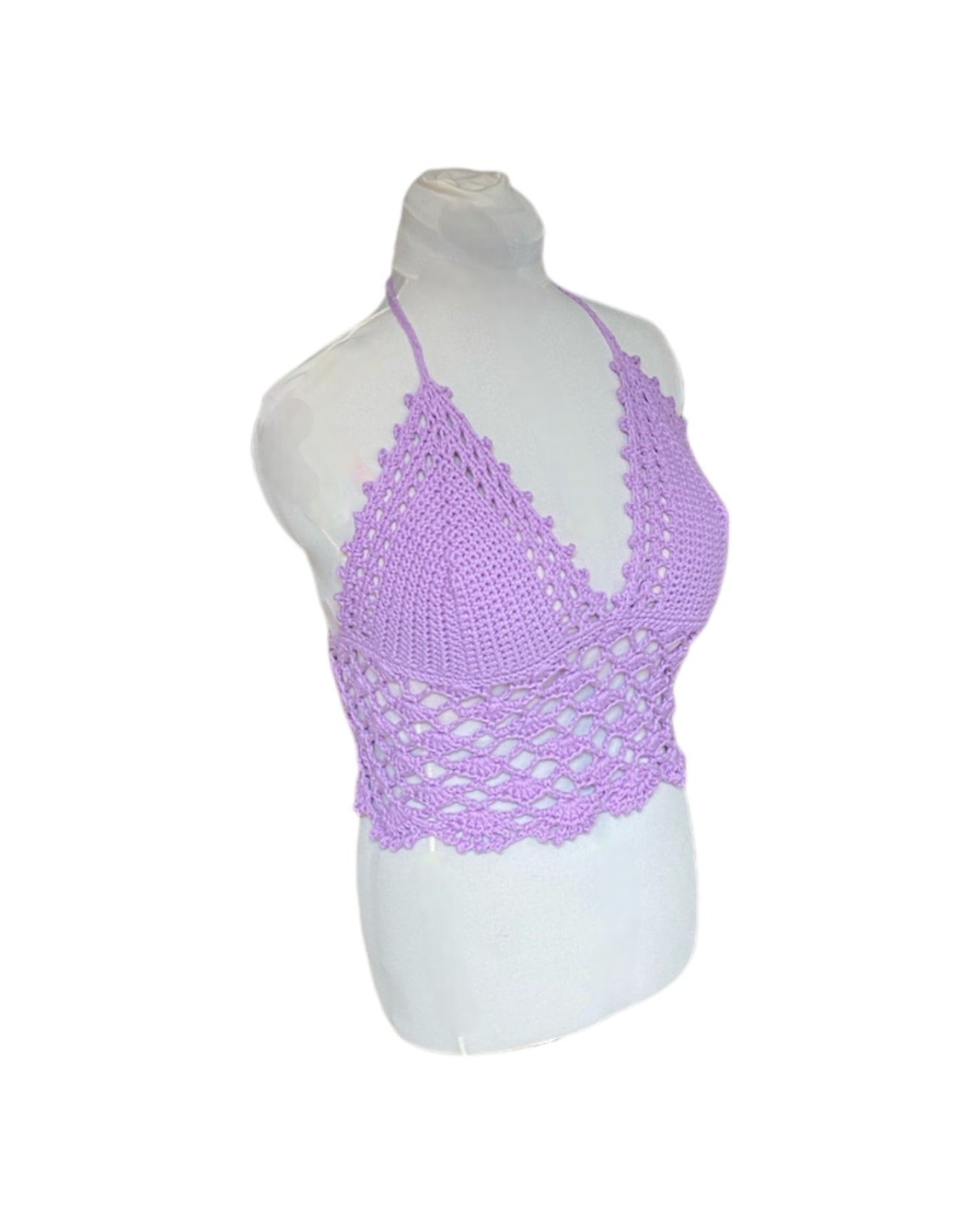 Gehaakte kanten bralette katoen lichtpaars - handgemaakte elegante festival top  – maat M