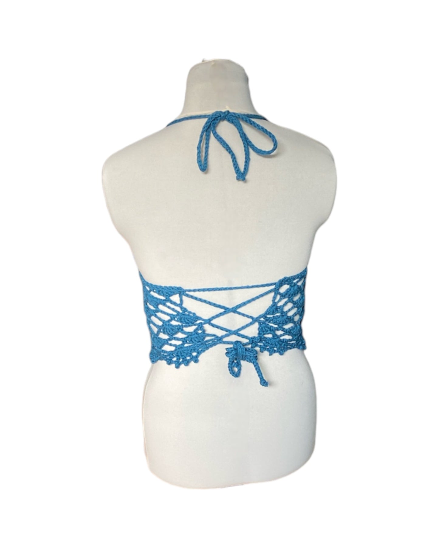 Gehaakte kanten bralette katoen blauw - handgemaakte elegante festival top  – maat S