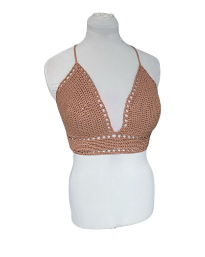 Gehaakte basis crop-top/bralette katoen - handgemaakte festival top - maat XL