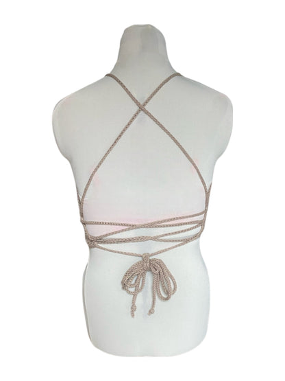 Gehaakte basis crop-top/bralette katoen - handgemaakte bruine festival top - maat L