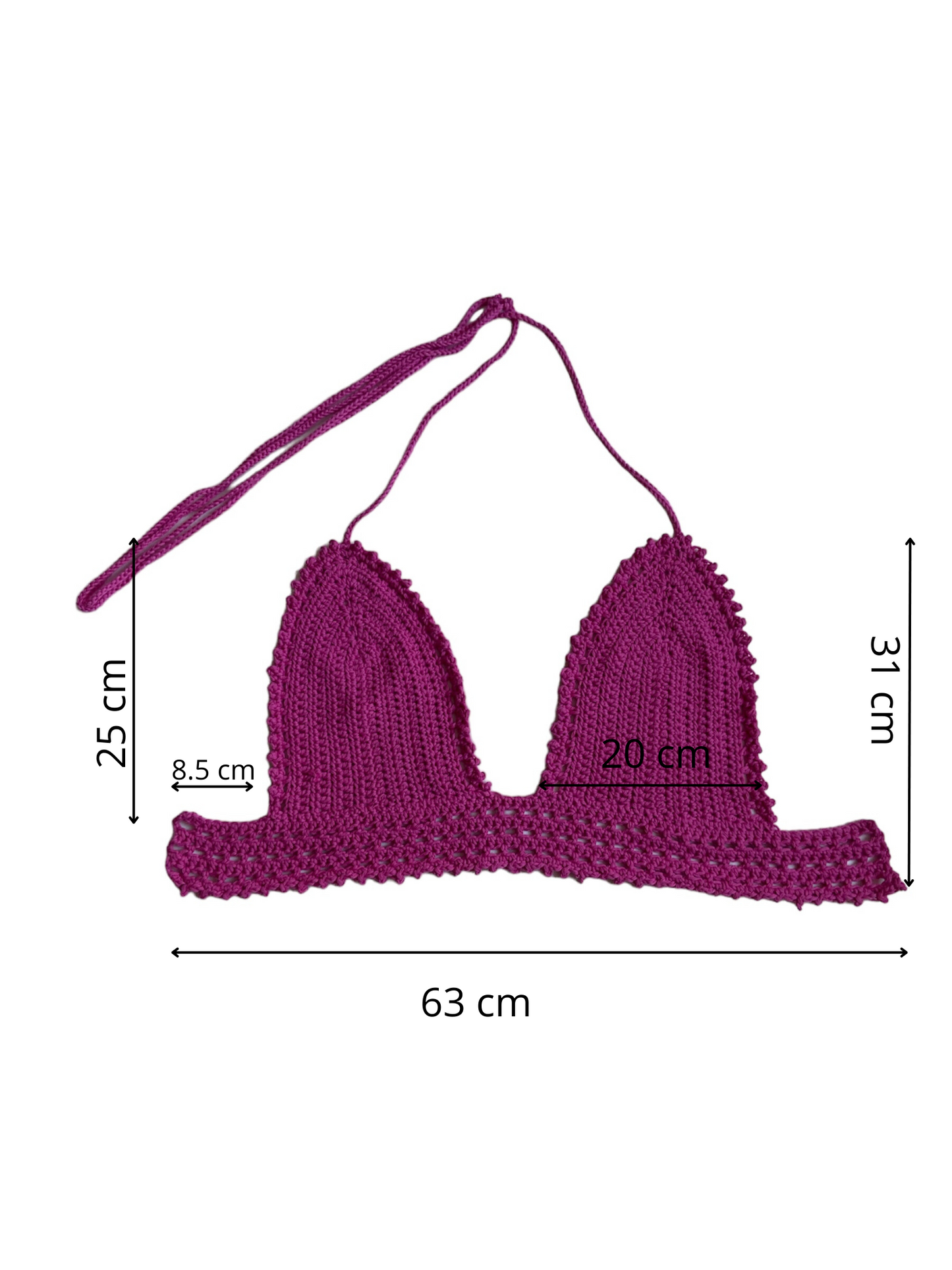 Gehaakte vrolijke crop-top van katoen - handgemaakte roze festival top - maat L