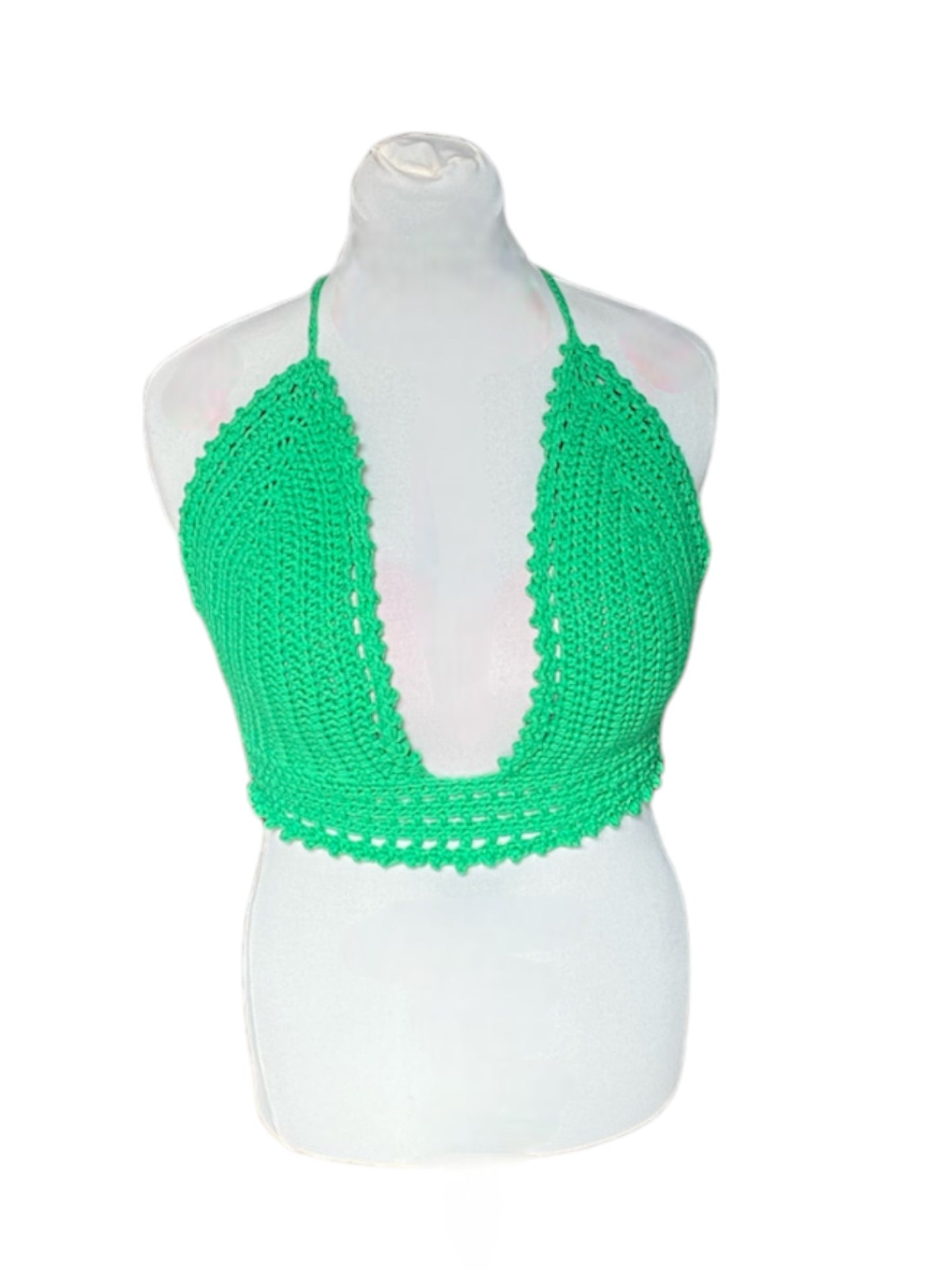 Gehaakte vrolijke crop-top van katoen - handgemaakte groene festival top - maat XL