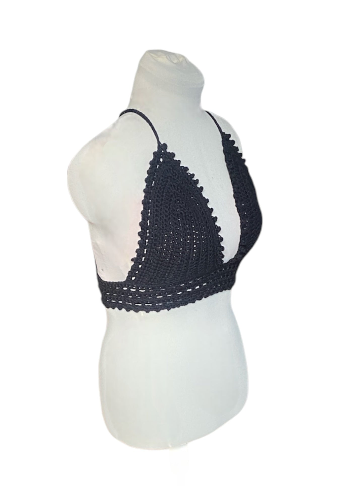 Gehaakte vrolijke crop-top van katoen - handgemaakte zwarte festival top - maat M