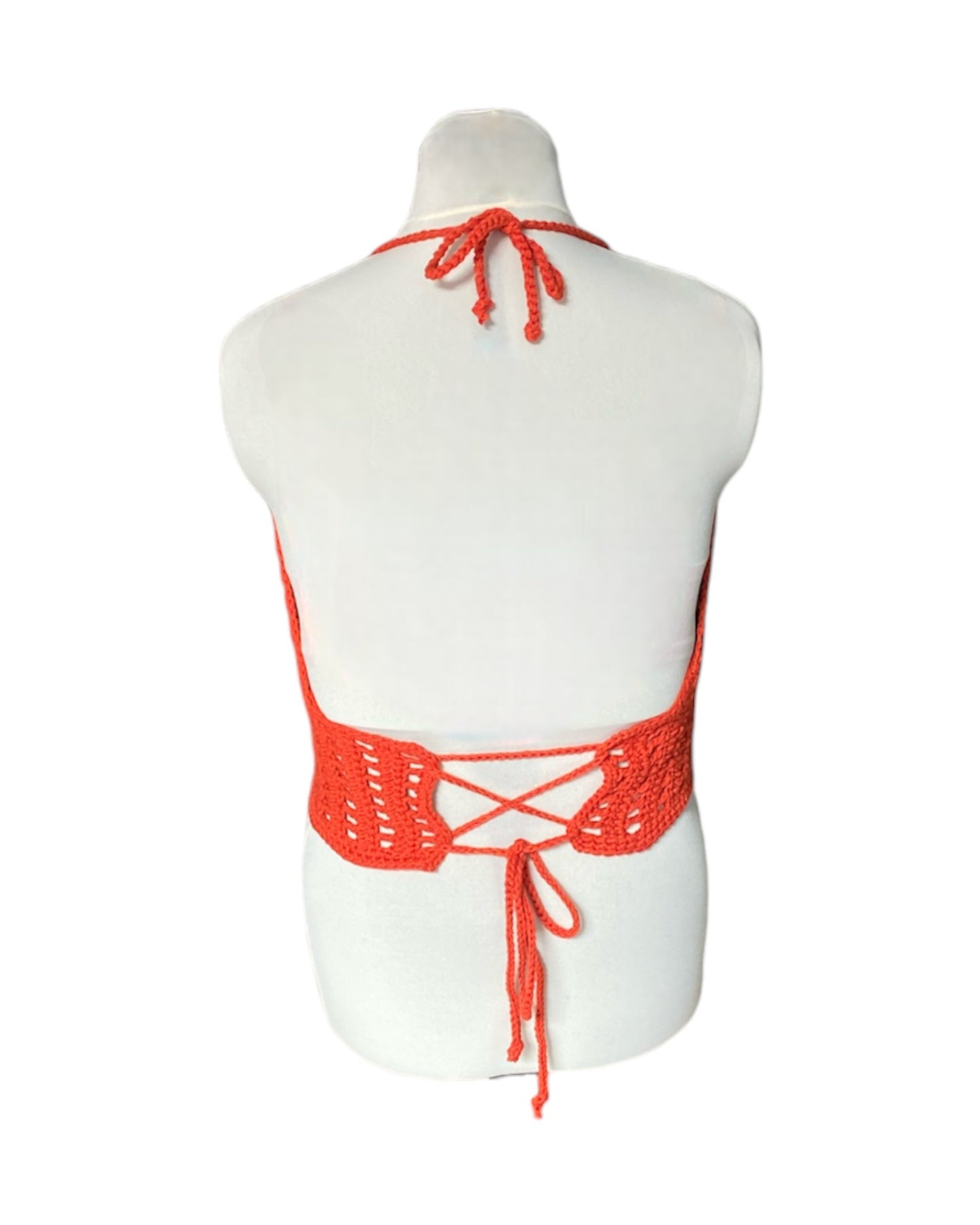 Gehaakte oranje Marigold crop-top met licht oranje granny squares – 100% katoen – maat XL