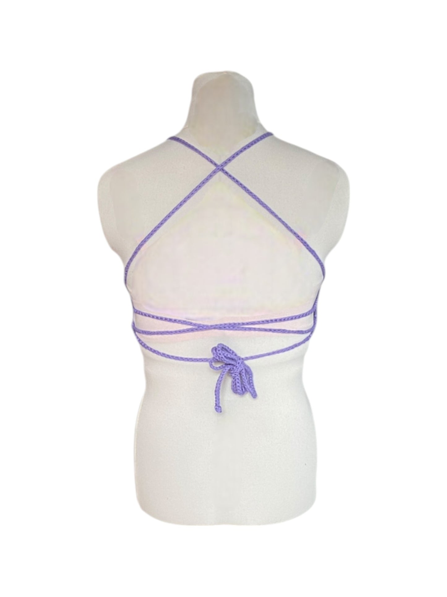 Gehaakte crop-top bralette katoen lichtpaars - handgemaakte festival top (Peek-a-boob) - maat M