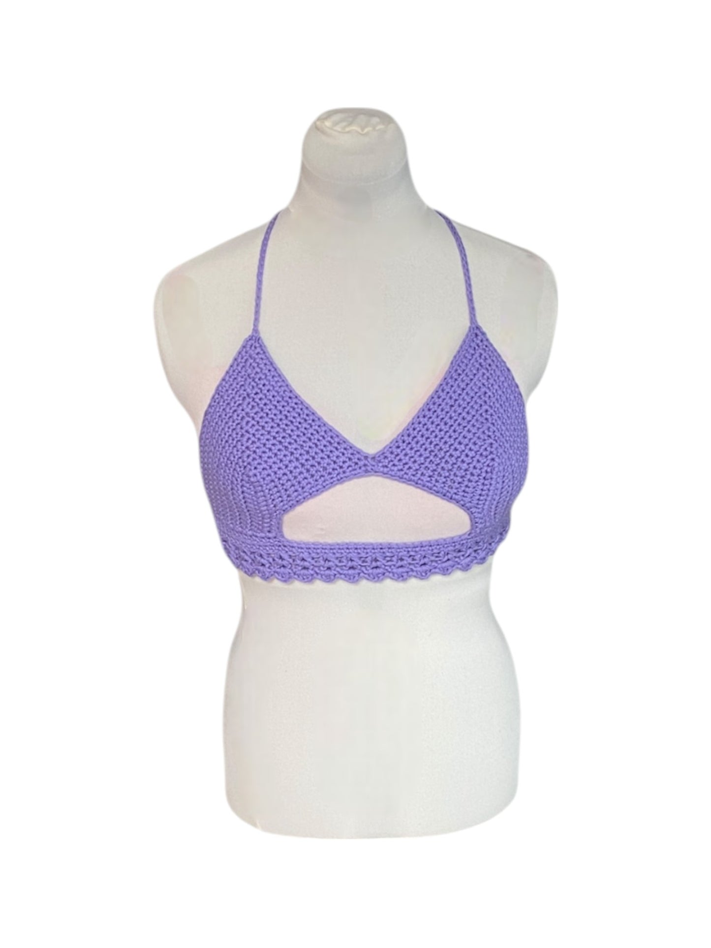 Gehaakte crop-top bralette katoen lichtpaars - handgemaakte festival top (Peek-a-boob) - maat M