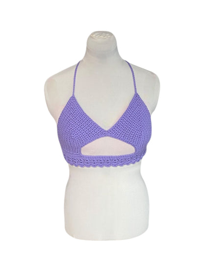 Gehaakte crop-top bralette katoen lichtpaars - handgemaakte festival top (Peek-a-boob) - maat M