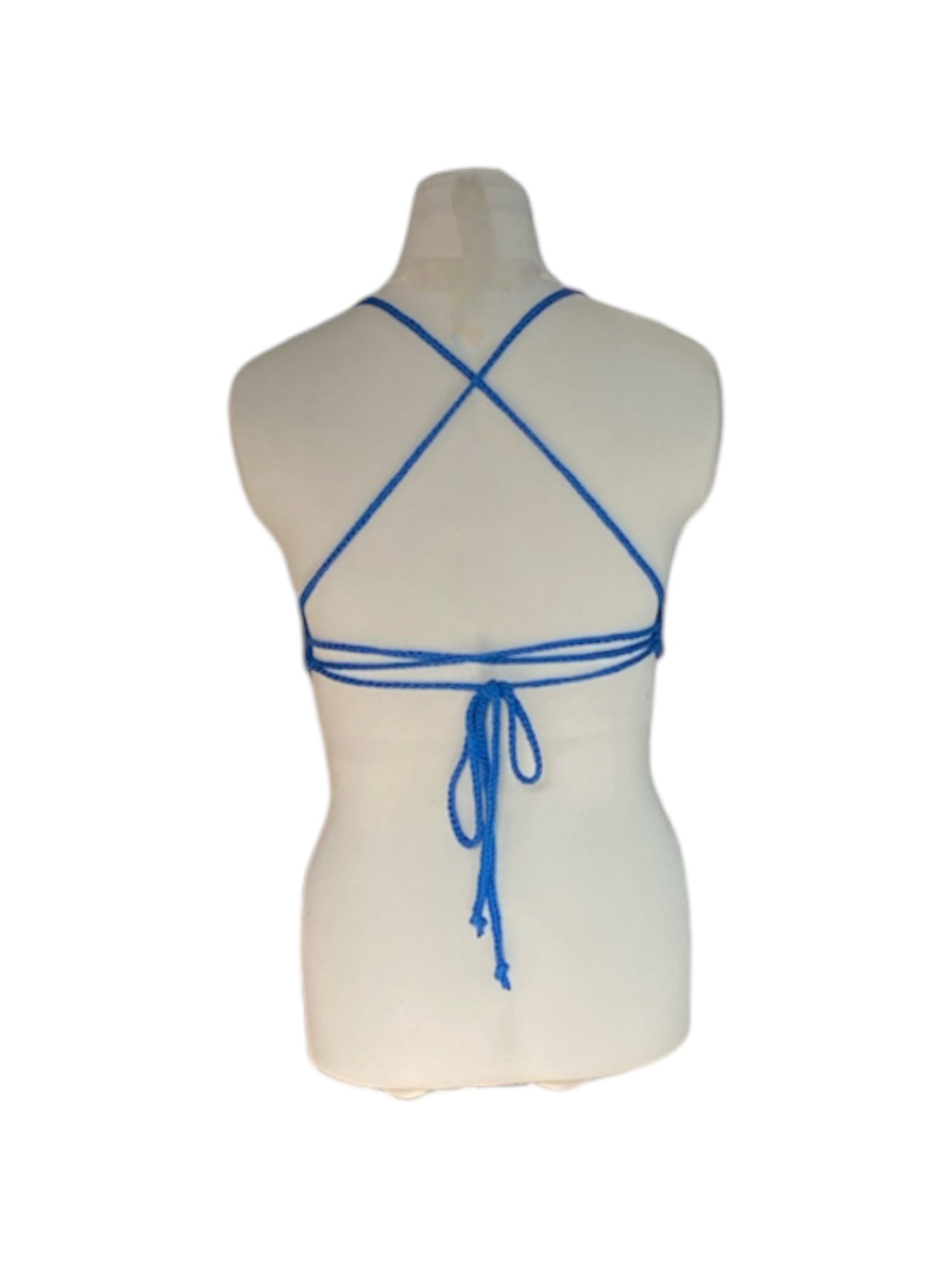 Gehaakte crop-top bralette katoen blauw - handgemaakte festival top (Peek-a-boob) - maat S