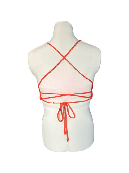 Gehaakte crop-top bralette katoen oranje - handgemaakte festival top (Peek-a-boob) - maat L