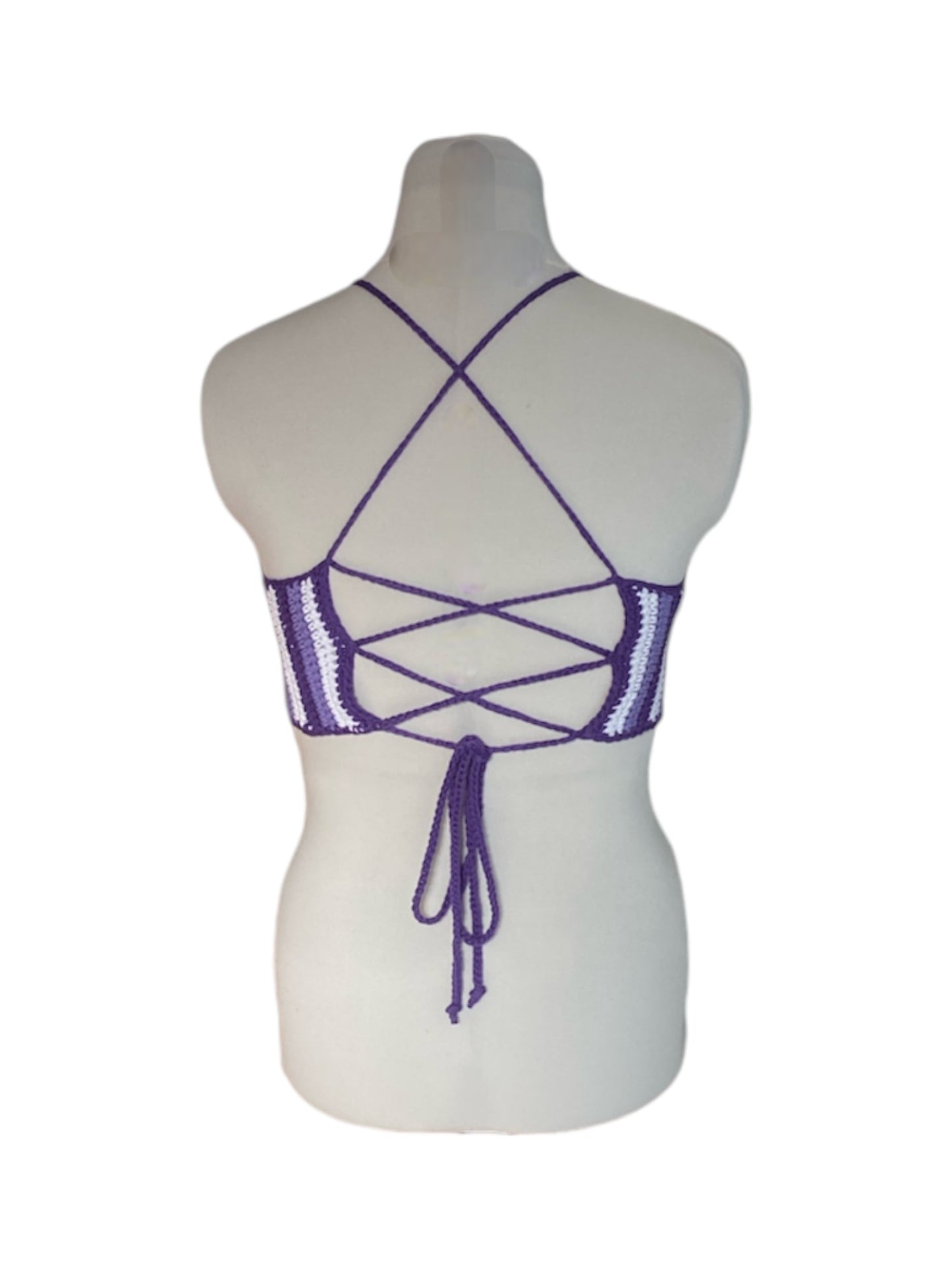 Gehaakte paars gestreepte crop-top van 100% katoen - handgemaakte festival top - maat S