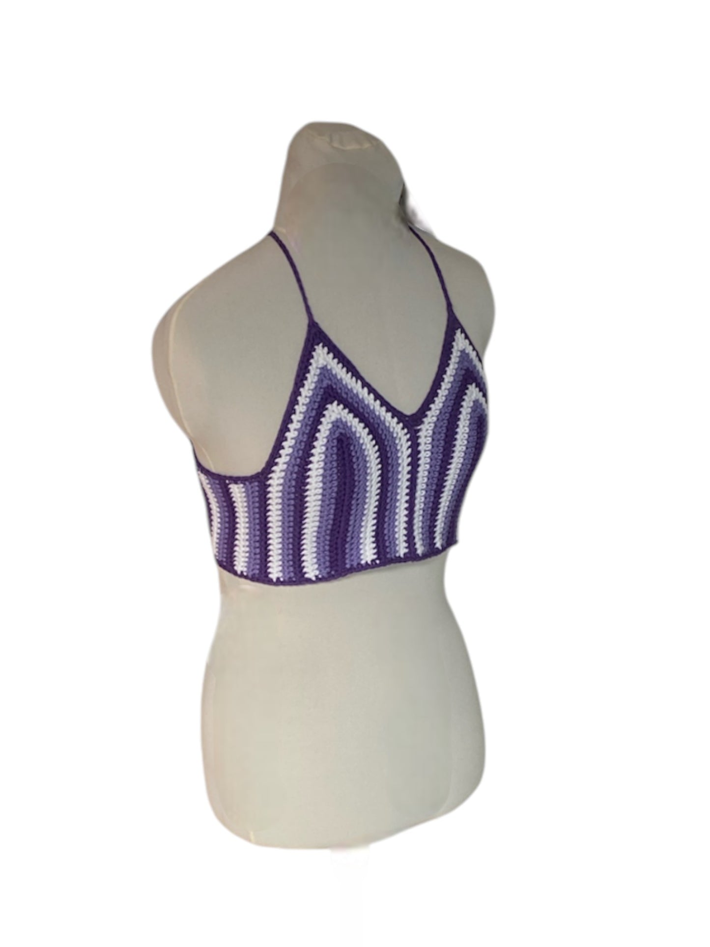 Gehaakte paars gestreepte crop-top van 100% katoen - handgemaakte festival top - maat S