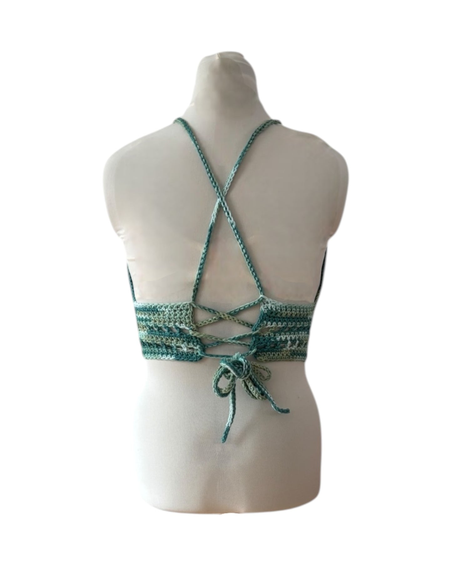 Gehaakte crop-top/bralette groene tinten - handgemaakte festival top van 100% katoen - maat XL