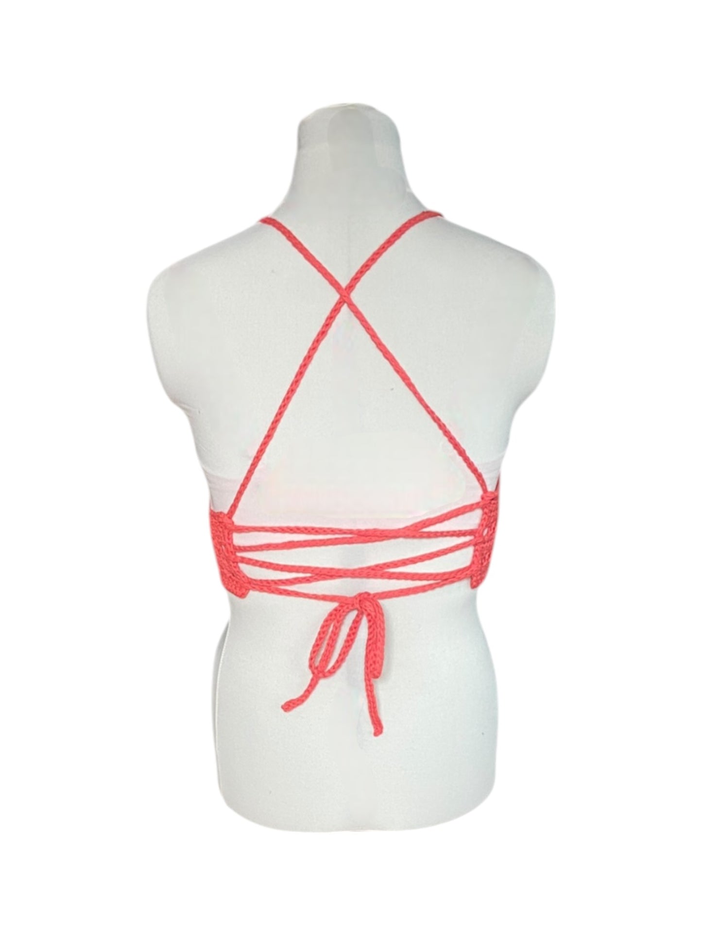 Gehaakte crop-top/bralette koraal kleur - handgemaakte festival top van 100% katoen - maat M