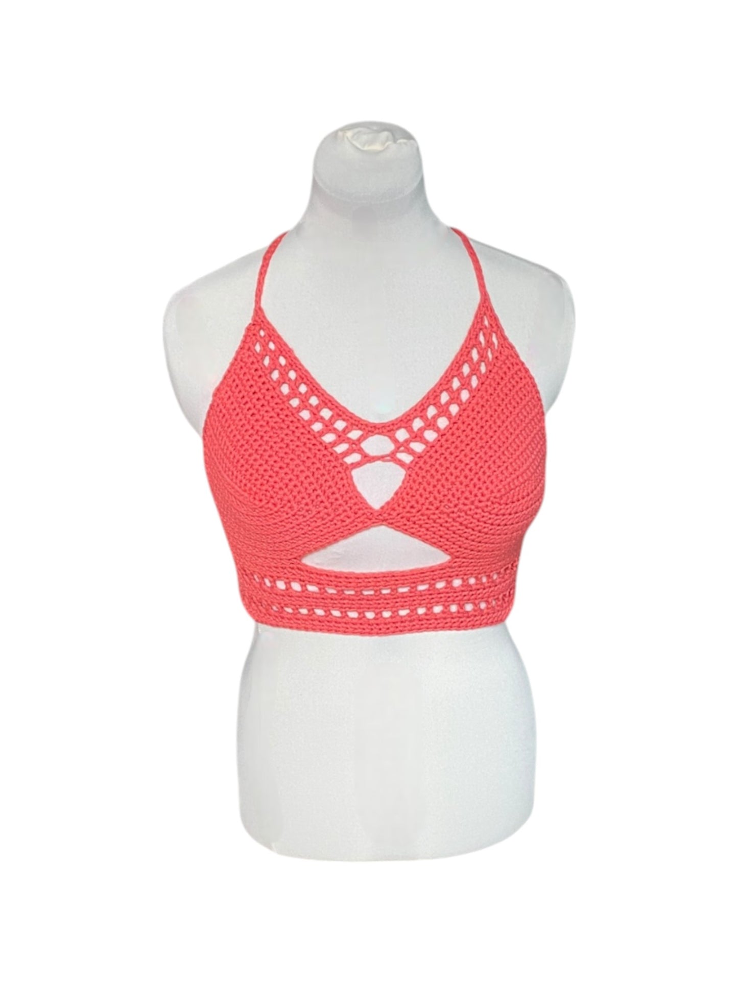 Gehaakte crop-top/bralette koraal kleur - handgemaakte festival top van 100% katoen - maat M