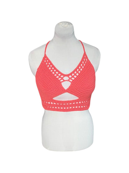 Gehaakte crop-top/bralette koraal kleur - handgemaakte festival top van 100% katoen - maat M