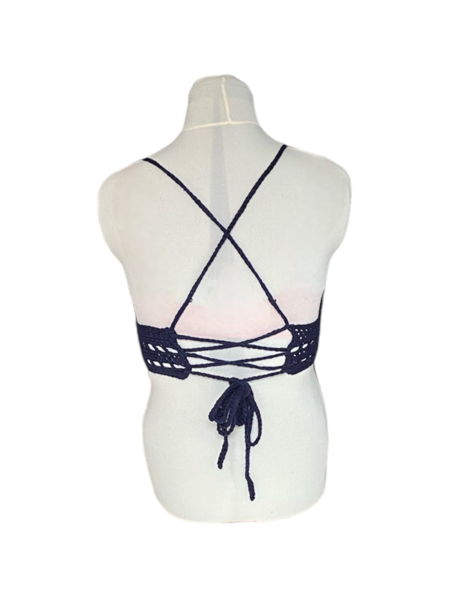 Gehaakte crop-top/bralette donkerblauw - handgemaakte festival top van 100% katoen - maat L