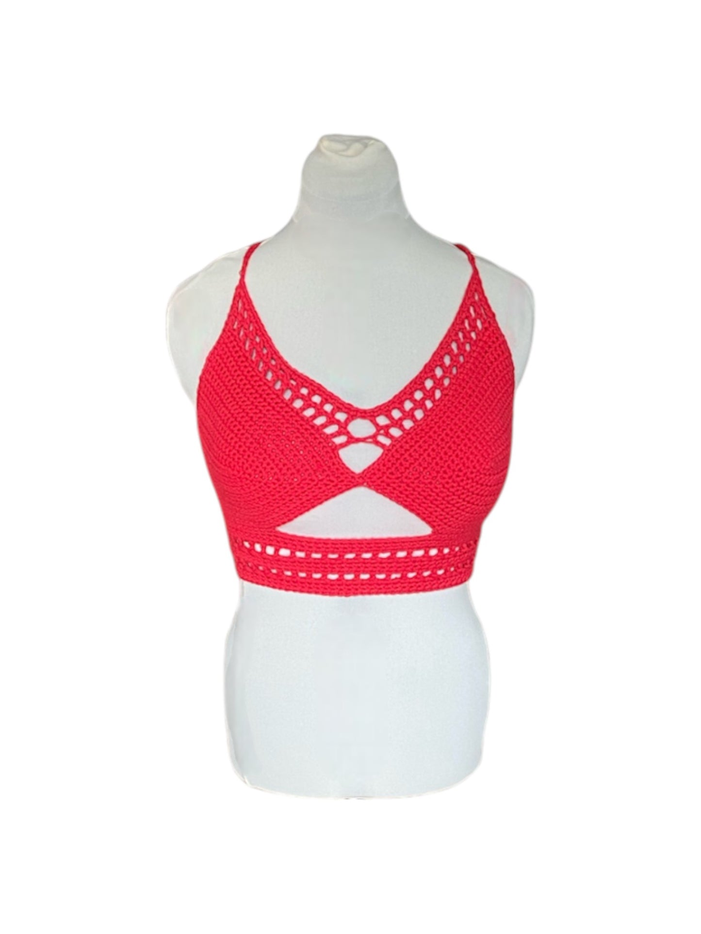 Gehaakte rode crop-top/bralette  - handgemaakte festival top van 100% katoen - maat M