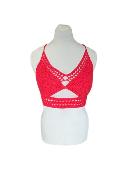 Gehaakte rode crop-top/bralette  - handgemaakte festival top van 100% katoen - maat M