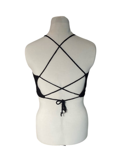 Gehaakte zwarte crop-top/bralette katoen - handgemaakte festival top (sneak-a-peek) - maat L