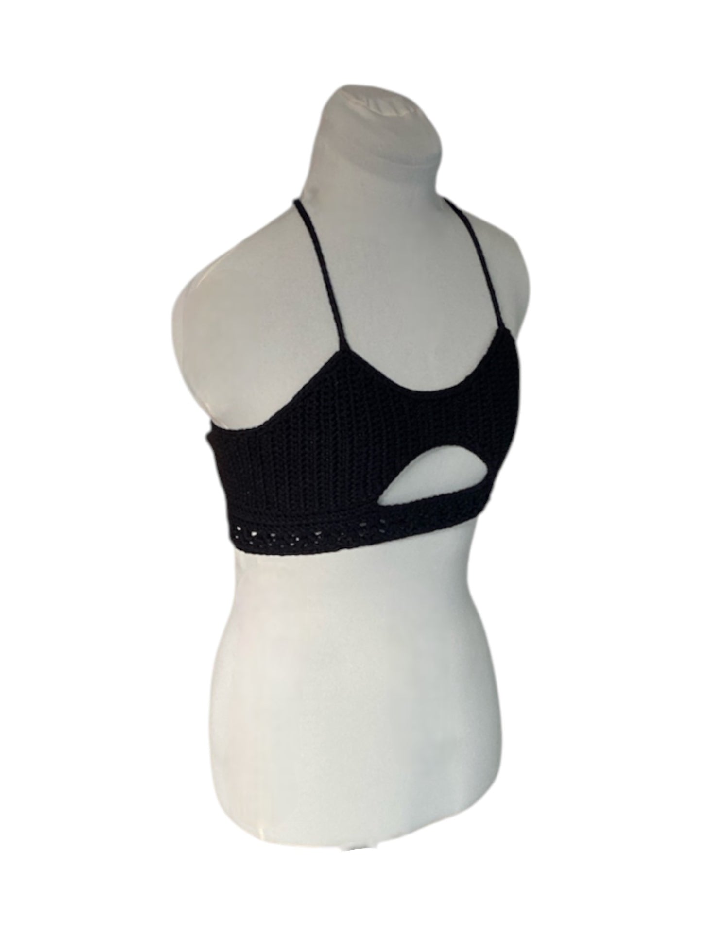 Gehaakte zwarte crop-top/bralette katoen - handgemaakte festival top (sneak-a-peek) - maat L