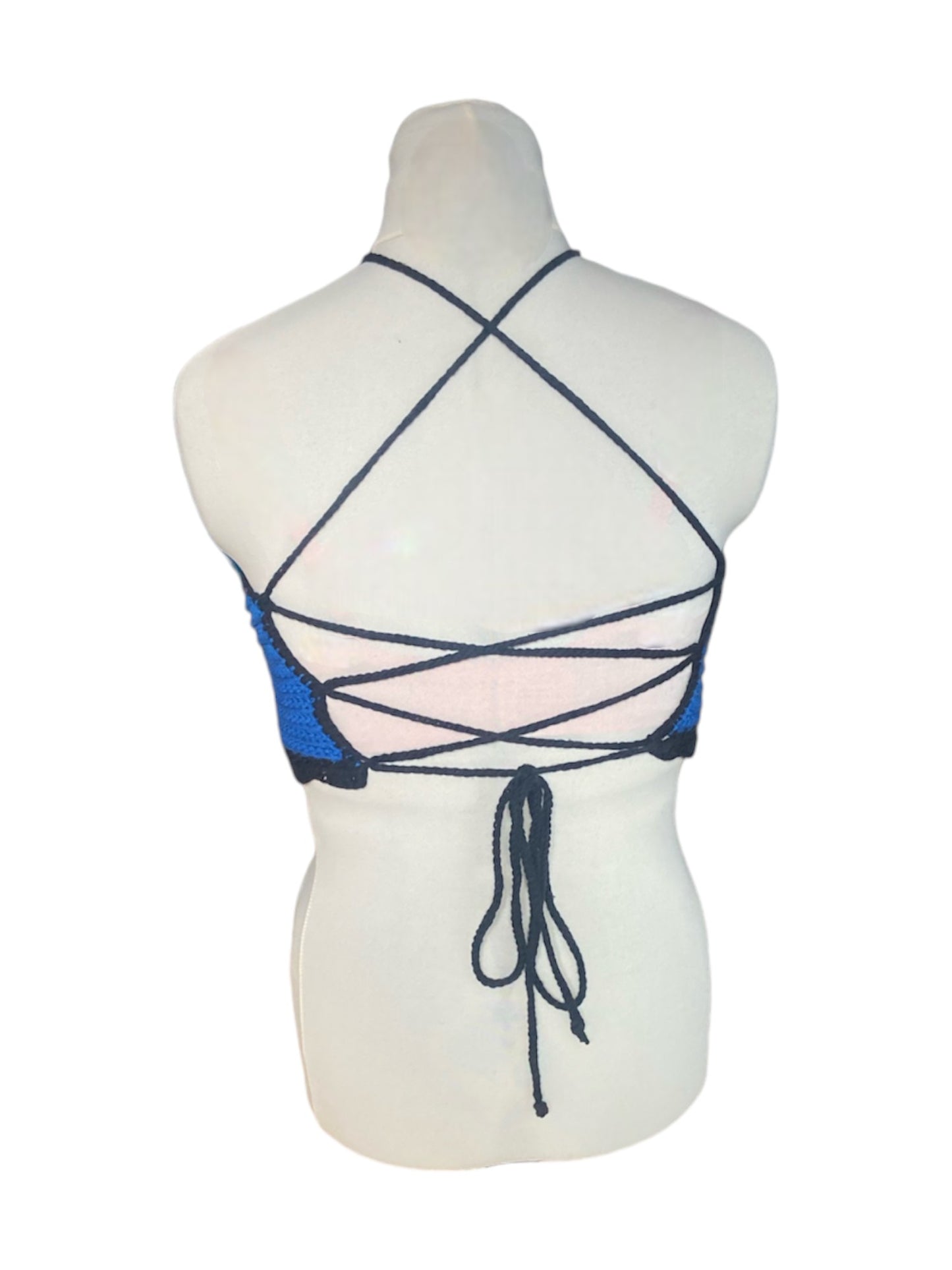 Gehaakte bi-pride halter-top - handgemaakte crop-top met geribbelde structuur en schelpenrand - maat L