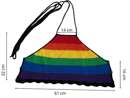 Gehaakte regenboog pride halter-top - handgemaakte crop-top met geribbelde structuur en schelpenrand - maat XL