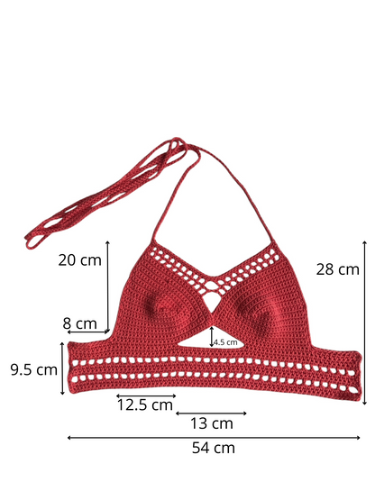 Gehaakte crop-top/bralette koraal kleur - handgemaakte festival top van 100% katoen - maat M